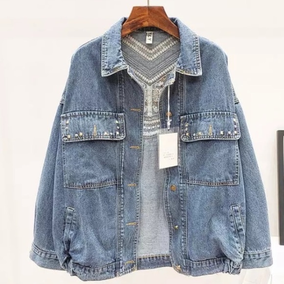 SOLD OUT Oversized Denim Stud Fringe Embroidered Jacket - Picture 6 of 6